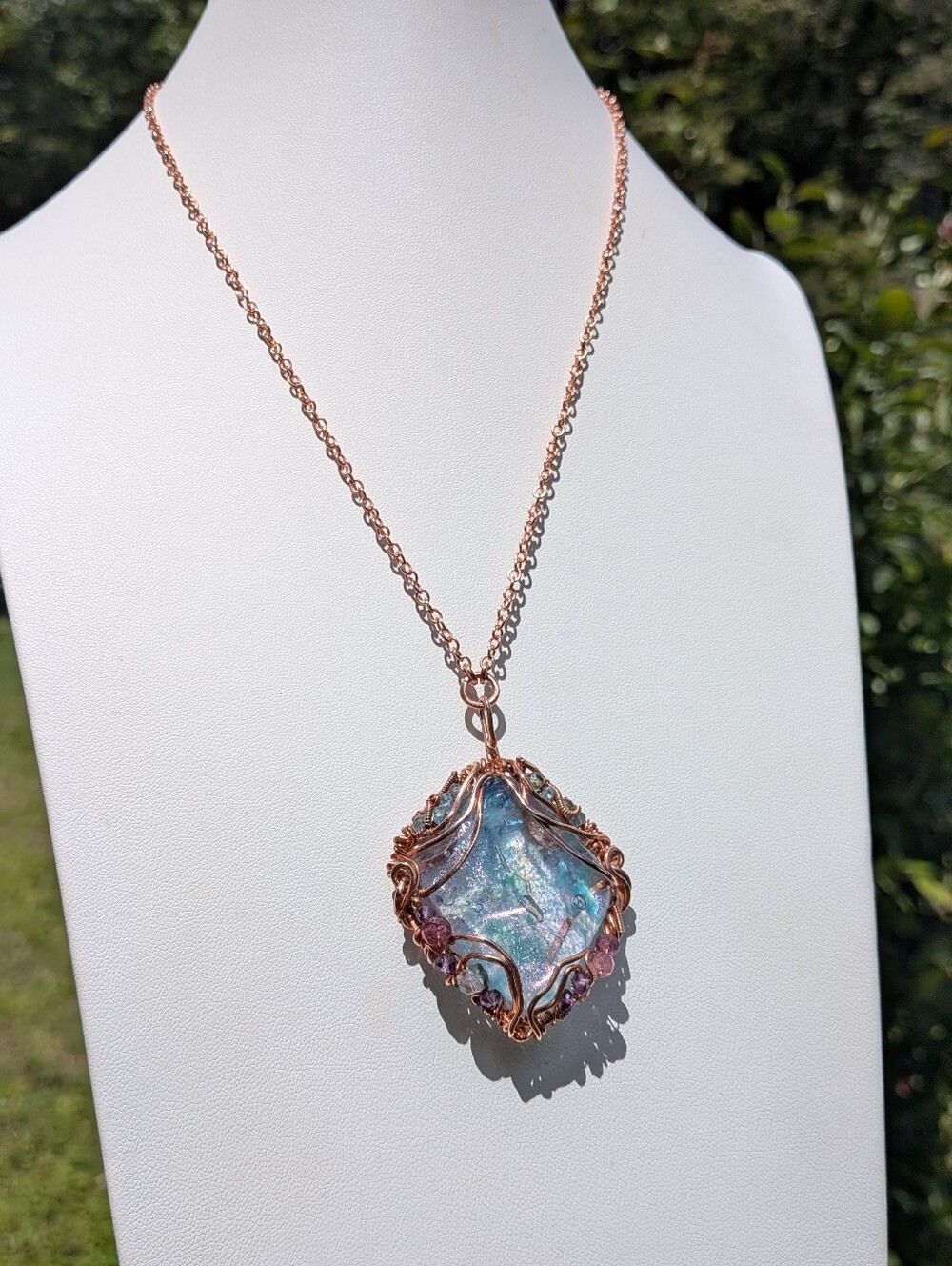 Mermaid Goddess Pendant Artisan Crafted Copper Wire Wrap Design On Copper Chain - Picture 14 of 16